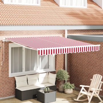 Marchiză manuală retractabilă Dungi roșii și albe 300x250 cm - Img 1