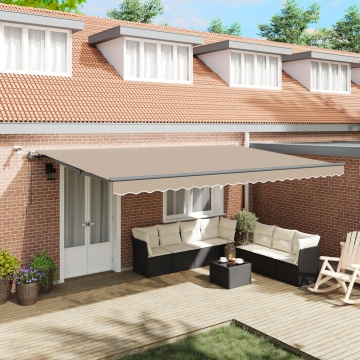 Marchiză Retractabilă Automată cu LED Bej 500x300 cm, Material de Înlocuire pentru Marchiză 5x3 m Bej - Img 1