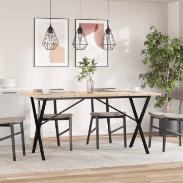 Masă bucătărie, cadru X, 160x80x75,5 cm lemn masiv pin și fontă - Img 3
