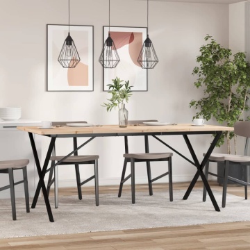 Masă bucătărie, cadru X, 180x90x75,5 cm lemn masiv pin și fontă - Img 3