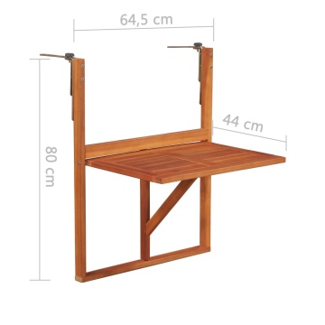 Masă de balcon suspendată, 64,5x44x80 cm, lemn masiv de acacia - Img 5