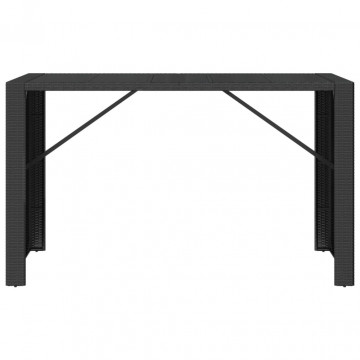 Masă de bar cu blat din sticlă, negru, 185x80x110 cm, poliratan - Img 3