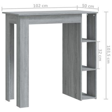 Masă de bar cu raft, stejar Sonoma gri, 102x50x103,5 cm, PAL - Img 6