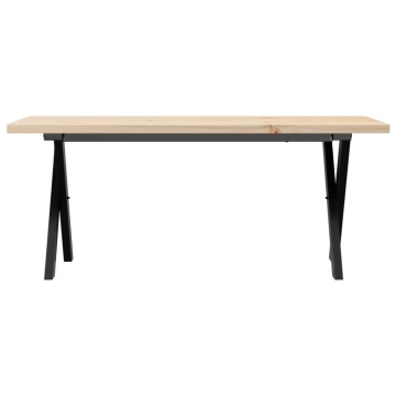 Masă de cafea, cadru X, 110x40x45,5 cm, lemn masiv pin și Oţel - Img 4