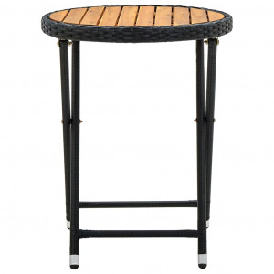 Masă de ceai, negru, 60 cm, poliratan și lemn masiv de acacia - Img 3