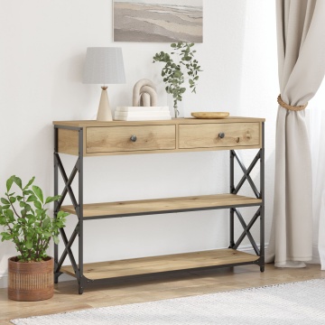 Masa de console Artisan Stejar 100x28x75 cm Lemn Compus și Oțel - Img 1