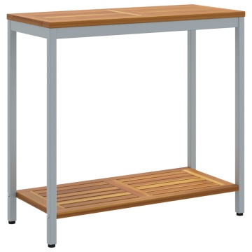 Masă de exterior Natural & Gri 35x80x75 cm Lemn și Oțel Solid - Img 2