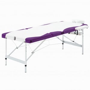 Masă de masaj pliabilă, 3 zone, alb și violet, aluminiu - Img 1