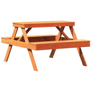 Masă de picnic, maro ceruit, 105x134x75 cm, lemn masiv de pin - Img 2