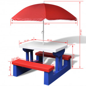 Masă de picnic pentru copii cu bănci & umbrelă, multicolor - Img 5