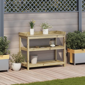 Masă de plantare cu rafturi, 108x45x86,5 cm, lemn pin tratat - Img 3