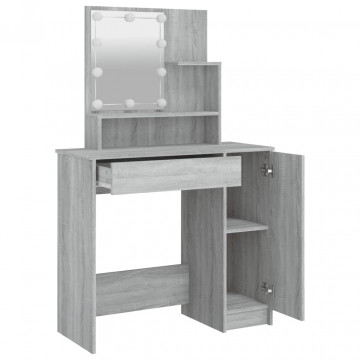 Masă de toaletă cu LED, gri sonoma, 86,5x35x136 cm - Img 4