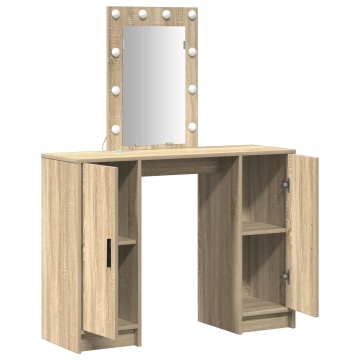 Masă de toaletă cu LED, stejar sonoma, 102x33x135 cm - Img 3