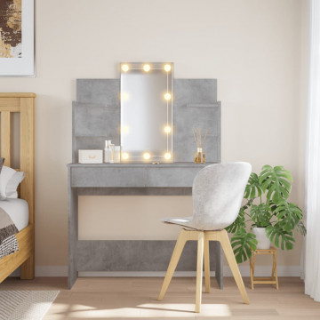 Masă de toaletă cu LED-uri, gri beton, 96x40x142 cm - Img 1
