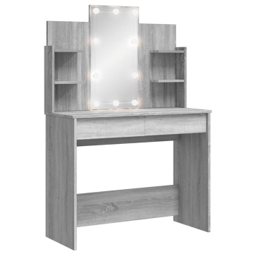 Masă de toaletă cu LED-uri, gri sonoma, 96x40x142 cm - Img 2