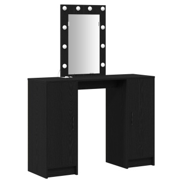 Masa de toaletă cu lumini LED Negru Stejar 102x33x135 cm - Img 2
