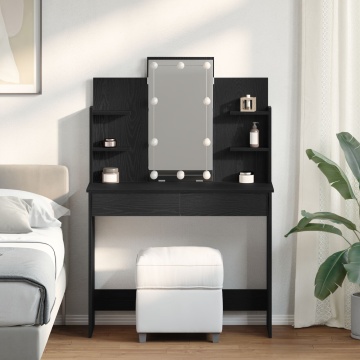 masa de toaletă cu lumini LED Negru Stejar 96x40x142 cm - Img 1
