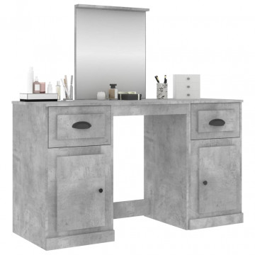 Masă de toaletă cu oglindă, gri beton, 130x50x132,5 cm - Img 4