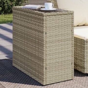 Masă laterală grădină, blat sticlă, gri 58x27,5x55 cm poliratan - Img 1