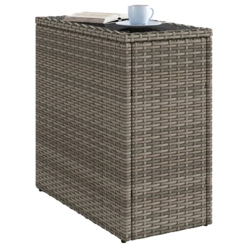 Masă laterală grădină, blat sticlă, gri 58x27,5x55 cm poliratan - Img 4