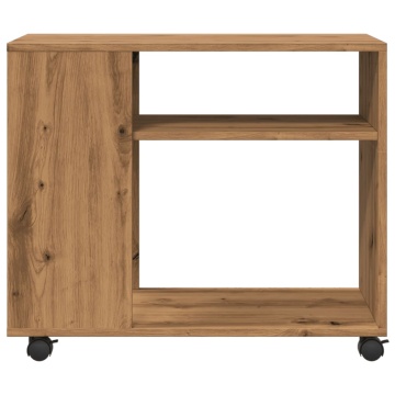 Masă laterală roți stejar artizanal 70x35x60 cm lemn prelucrat - Img 8
