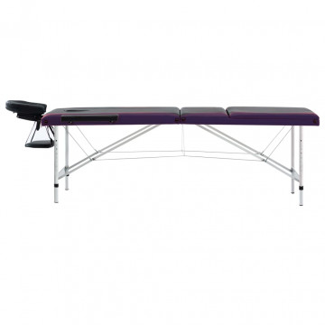 Masă pliabilă de masaj, 3 zone, negru și violet, aluminiu - Img 2