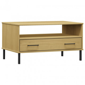 Măsuță cafea picioare metalice maro 85x50x45cm lemn masiv OSLO - Img 2