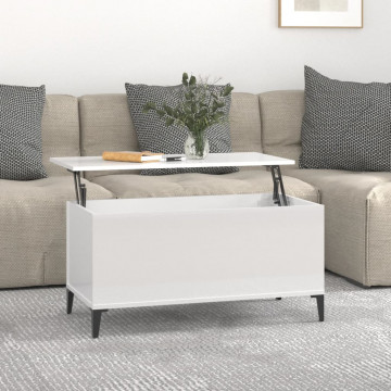 Măsuță de cafea, alb extralucios, 90x44,5x45 cm, lemn compozit - Img 1