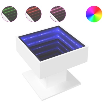 Măsuță de cafea cu LED, alb, 50x50x45 cm, lemn prelucrat - Img 2