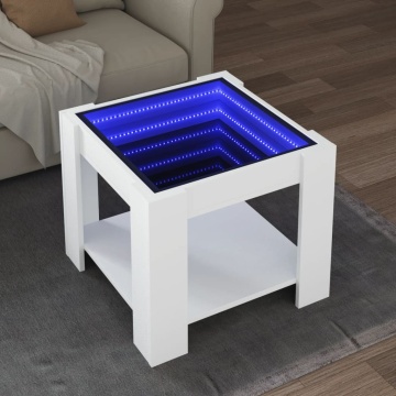 Măsuță de cafea cu LED, alb, 53x53x45 cm, lemn prelucrat - Img 1