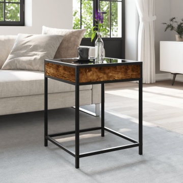 Măsuță de cafea cu LED infinity, stejar fumuriu, 40x40x51 cm - Img 4