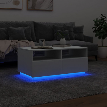 Măsuță de cafea cu lumini LED, alb, 90x49x40 cm - Img 8