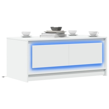 Măsuță de cafea cu lumini LED, alb, lemn prelucrat - Img 1