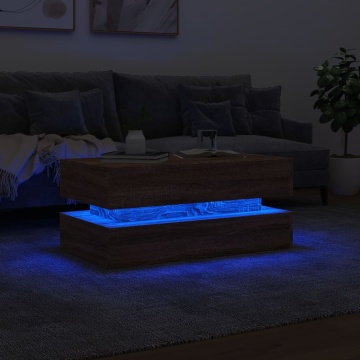 Măsuță de cafea cu lumini LED, stejar maro, 90x50x40 cm - Img 8