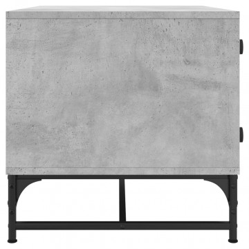 Măsuță de cafea cu uși din sticlă, gri beton, 68,5x50x50 cm - Img 5