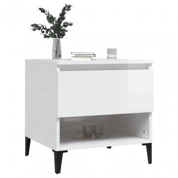 Mese laterale 2 buc. alb extralucios 50x46x50 cm lemn compozit - Img 4