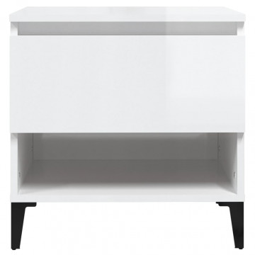 Mese laterale 2 buc. alb extralucios 50x46x50 cm lemn compozit - Img 6