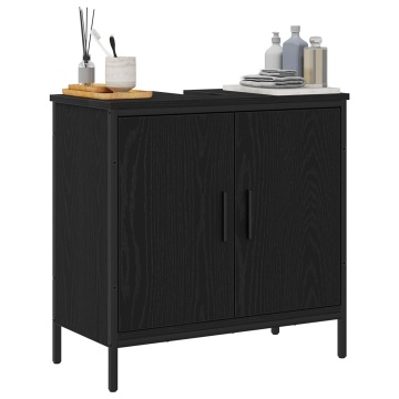Mobilier pentru chiuvetă de baie Negru Stejar 60x30x60 cm Lemn prelucrat - Img 3