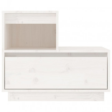 Noptieră, alb, 60x34x51 cm, lemn masiv de pin - Img 3