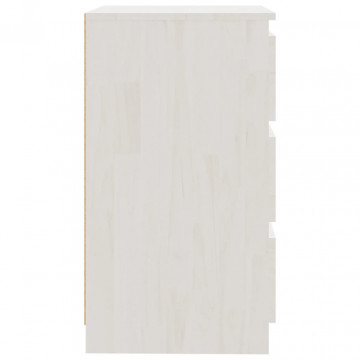 Noptieră, alb, 60x36x64 cm, lemn masiv de pin - Img 5