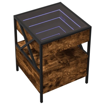 Noptieră cu LED infinity, stejar fumuriu, 40x40x51 cm - Img 3