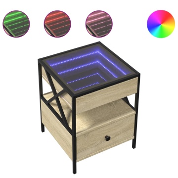 Noptieră cu LED infinity, stejar sonoma, 40x40x51 cm - Img 2