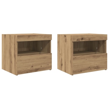 Noptieră cu lumini LED 2 buc Artisan Stejar 50x40x45 cm - Img 2