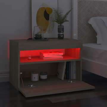 Noptieră cu lumini LED, 2 buc., stejar Sonoma, 60x35x40 cm - Img 3