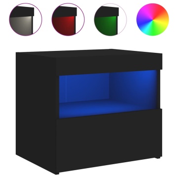 Noptieră cu lumini LED, negru, 50x40x45 cm - Img 2