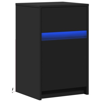 Noptieră cu lumini LED, negru, lemn prelucrat - Img 3