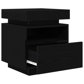 Noptieră cu lumini LED Stejar Negru 40x39x48,5 cm - Img 4