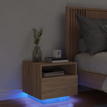 Noptieră cu lumini LED, stejar sonoma, 40x39x37 cm - Img 1