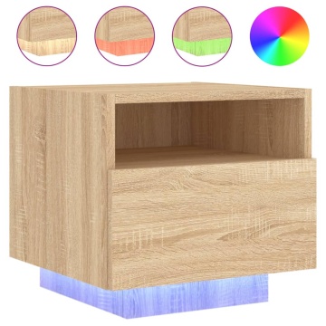 Noptieră cu lumini LED, stejar sonoma, 40x39x37 cm - Img 2