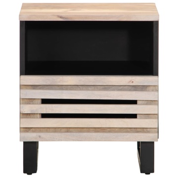 Noptiere, 2 buc., 40x33x46 cm, lemn masiv mango albit - Img 4